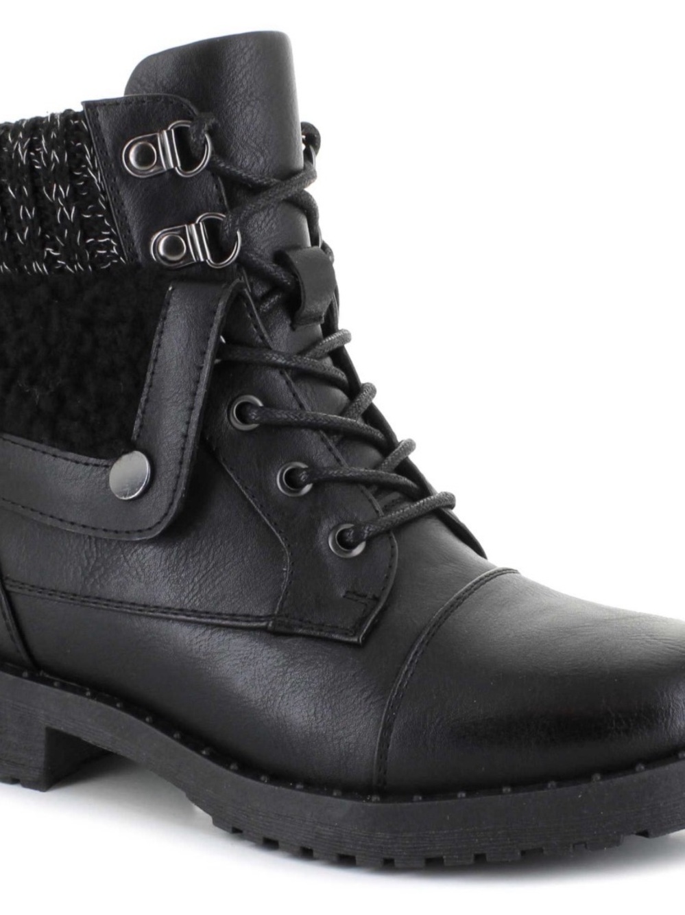 Hot Cakes Black Lace-Up Ankle Boot with Knit Cuff